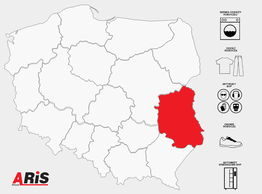 Serwis odzieży roboczej, Odzież robocza, Obuwie robocze, Rękawice robocze, artykuły BHP, Automaty vendingowe BHP – Województwo Lubelskie (Lublin Chełm Zamość Biała Podlaska Puławy Świdnik Kraśnik Łuków Biłgoraj Lubartów Tomaszów Lubelski Hrubieszów Radzyń Podlaski Łęczna)