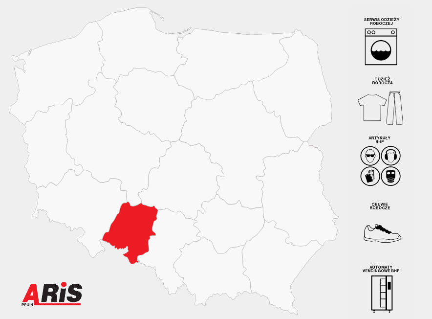 Serwis odzieży roboczej, Odzież robocza, Obuwie robocze, Rękawice robocze, artykuły BHP, Automaty vendingowe BHP – Województwo opolskie (Opole Kędzierzyn-Koźle Nysa Brzeg Kluczbork Prudnik Strzelce Opolskie Namysłów Olesno Krapkowice Głubczyce Zdzieszowice Głuchołazy Lewin Brzeski)